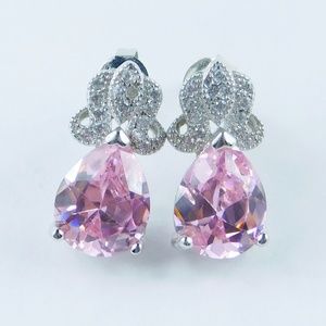 Pink Cubic Zirconia 925 Silver Cap, 14K Earrings